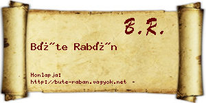 Büte Rabán névjegykártya